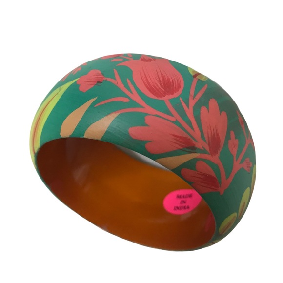 Hand Crafted Jewelry - Floral Boho Hand painted Wooden Bangle Bracelet